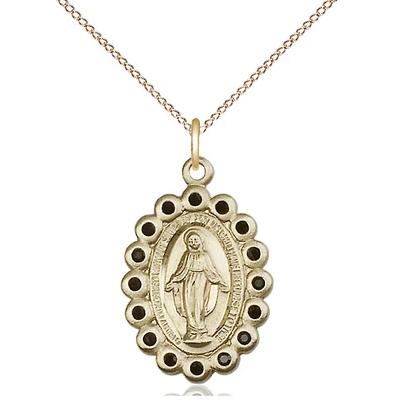 Miraculous Medal Necklace - 14K Gold - 7/8 Inch Tall by 1/2 Inch Wide with 18" Chain