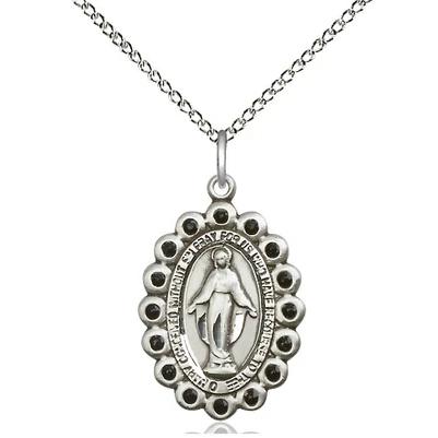 Miraculous Medal Necklace - Sterling Silver - 7/8 Inch Tall by 1/2 Inch Wide with 18" Chain