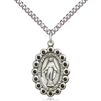 Miraculous Medal Necklace - Sterling Silver - 7/8 Inch Tall by 1/2 Inch Wide with 24" Chain