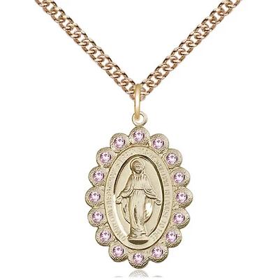 Miraculous Medal Necklace - 14K Gold - 7/8 Inch Tall by 1/2 Inch Wide with 24" Chain
