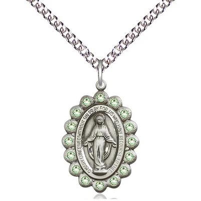 Miraculous Medal Necklace - Sterling Silver - 7/8 Inch Tall by 1/2 Inch Wide with 24" Chain