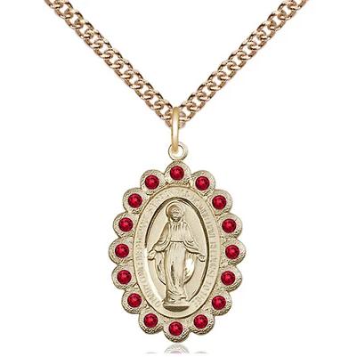 Miraculous Medal Necklace - 14K Gold - 7/8 Inch Tall by 1/2 Inch Wide with 24" Chain