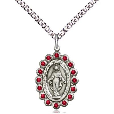 Miraculous Medal Necklace - Sterling Silver - 7/8 Inch Tall by 1/2 Inch Wide with 24" Chain