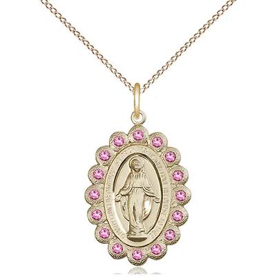 Miraculous Medal Necklace - 14K Gold - 7/8 Inch Tall by 1/2 Inch Wide with 18" Chain