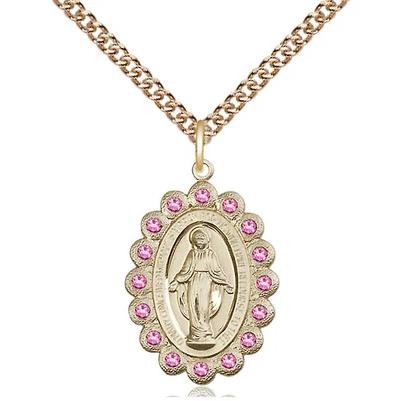 Miraculous Medal Necklace - 14K Gold - 7/8 Inch Tall by 1/2 Inch Wide with 24" Chain