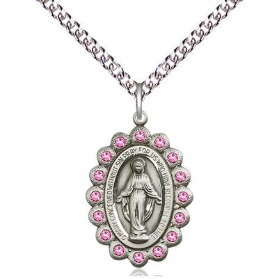 Miraculous Medal Necklace - Sterling Silver - 7/8 Inch Tall by 1/2 Inch Wide with 24" Chain