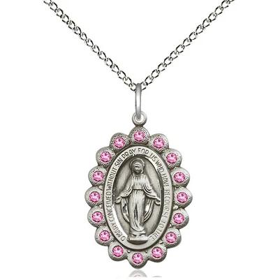 Miraculous Medal Necklace - Sterling Silver - 7/8 Inch Tall by 1/2 Inch Wide with 18" Chain