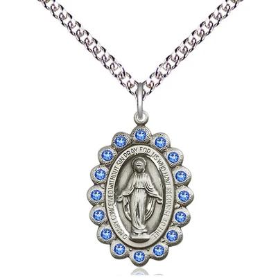 Miraculous Medal Necklace - Sterling Silver - 7/8 Inch Tall by 1/2 Inch Wide with 24" Chain