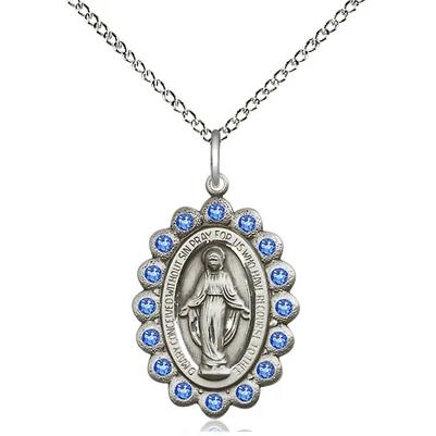 Miraculous Medal Necklace - Sterling Silver - 7/8 Inch Tall by 1/2 Inch Wide with 18" Chain