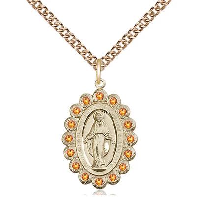 Miraculous Medal Necklace - 14K Gold - 7/8 Inch Tall by 1/2 Inch Wide with 24" Chain