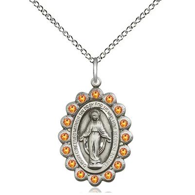 Miraculous Medal Necklace - Sterling Silver - 7/8 Inch Tall by 1/2 Inch Wide with 18" Chain