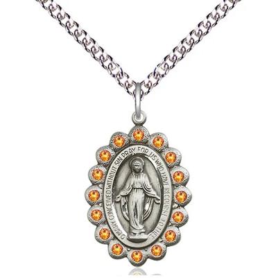 Miraculous Medal Necklace - Sterling Silver - 7/8 Inch Tall by 1/2 Inch Wide with 24" Chain