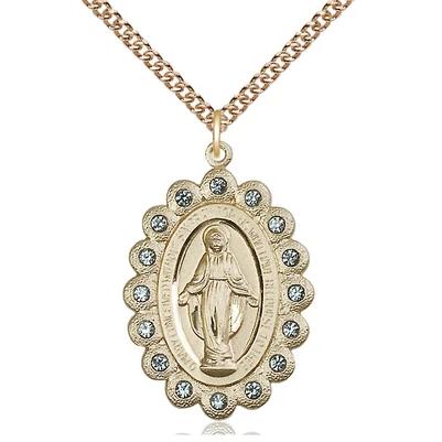 Miraculous Medal Necklace - 14K Gold Filled - 1-1/8 Inch Tall by 3/4 Inch Wide with 24" Chain