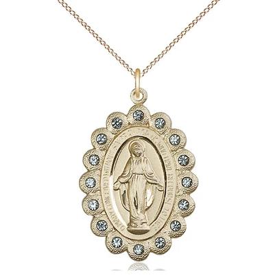 Miraculous Medal Necklace - 14K Gold - 1-1/8 Inch Tall by 3/4 Inch Wide with 18" Chain