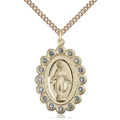 Miraculous Medal Necklace - 14K Gold - 1-1/8 Inch Tall by 3/4 Inch Wide with 24" Chain