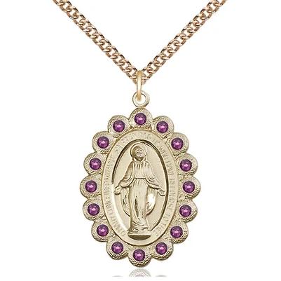 Miraculous Medal Necklace - 14K Gold Filled - 1-1/8 Inch Tall by 3/4 Inch Wide with 24" Chain
