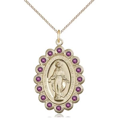 Miraculous Medal Necklace - 14K Gold - 1-1/8 Inch Tall by 3/4 Inch Wide with 18" Chain
