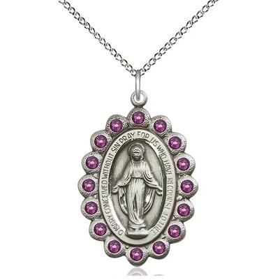 Miraculous Medal Necklace - Sterling Silver - 1-1/8 Inch Tall by 3/4 Inch Wide with 18" Chain