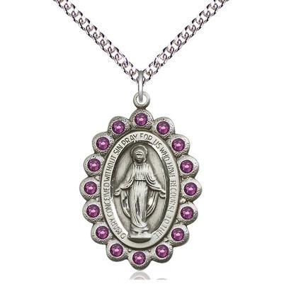 Miraculous Medal Necklace - Sterling Silver - 1-1/8 Inch Tall by 3/4 Inch Wide with 24" Chain
