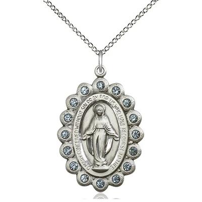 Miraculous Medal Necklace - Sterling Silver - 1-1/8 Inch Tall by 3/4 Inch Wide with 18" Chain