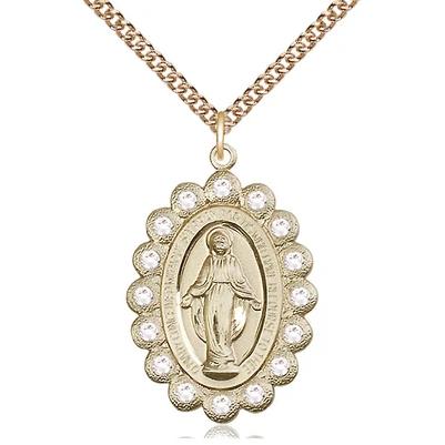 Miraculous Medal Necklace - 14K Gold Filled - 1-1/8 Inch Tall by 3/4 Inch Wide with 24" Chain
