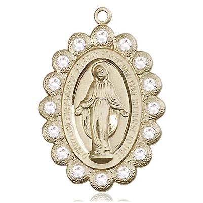 Miraculous Medal - 14K Gold - 1-1/8 Inch Tall by 3/4 Inch Wide