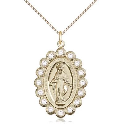Miraculous Medal Necklace - 14K Gold - 1-1/8 Inch Tall by 3/4 Inch Wide with 18" Chain