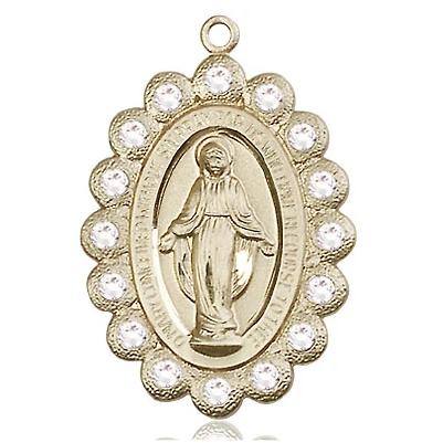Miraculous Medal Necklace - 14K Gold - 1-1/8 Inch Tall by 3/4 Inch Wide with 24" Chain