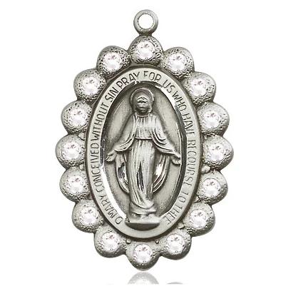 Miraculous Medal Necklace - Sterling Silver - 1-1/8 Inch Tall by 3/4 Inch Wide with 24" Chain