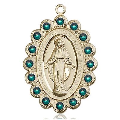 Miraculous Medal Necklace - 14K Gold - 1-1/8 Inch Tall by 3/4 Inch Wide with 24" Chain
