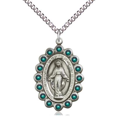 Miraculous Medal Necklace - Sterling Silver - 1-1/8 Inch Tall by 3/4 Inch Wide with 24" Chain