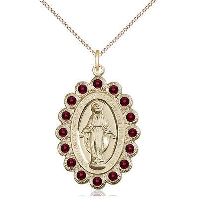 Miraculous Medal Necklace - 14K Gold - 1-1/8 Inch Tall by 3/4 Inch Wide with 18" Chain
