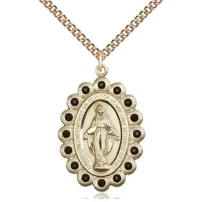 Miraculous Medal Necklace - 14K Gold - 1-1/8 Inch Tall by 3/4 Inch Wide with 24" Chain