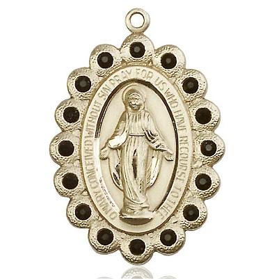 Miraculous Medal Necklace - 14K Gold - 1-1/8 Inch Tall by 3/4 Inch Wide with 24" Chain
