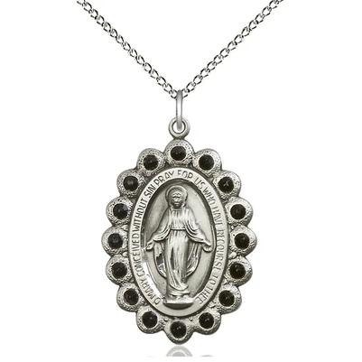Miraculous Medal Necklace - Sterling Silver - 1-1/8 Inch Tall by 3/4 Inch Wide with 18" Chain