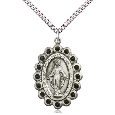 Miraculous Medal Necklace - Sterling Silver - 1-1/8 Inch Tall by 3/4 Inch Wide with 24" Chain