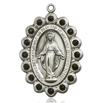 Miraculous Medal Necklace - Sterling Silver - 1-1/8 Inch Tall by 3/4 Inch Wide with 24" Chain
