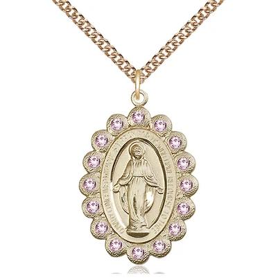 Miraculous Medal Necklace - 14K Gold Filled - 1-1/8 Inch Tall by 3/4 Inch Wide with 24" Chain