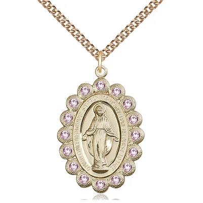 Miraculous Medal Necklace - 14K Gold - 1-1/8 Inch Tall by 3/4 Inch Wide with 24" Chain