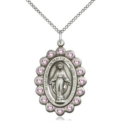 Miraculous Medal Necklace - Sterling Silver - 1-1/8 Inch Tall by 3/4 Inch Wide with 18" Chain