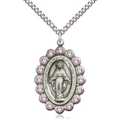 Miraculous Medal Necklace - Sterling Silver - 1-1/8 Inch Tall by 3/4 Inch Wide with 24" Chain