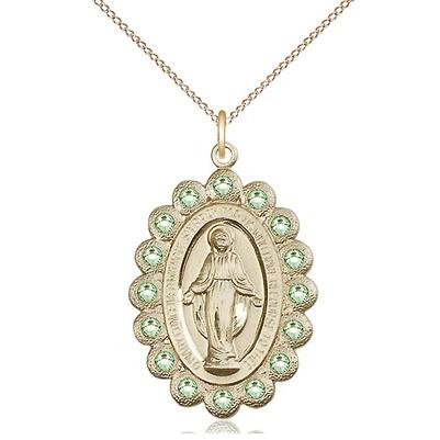 Miraculous Medal Necklace - 14K Gold - 1-1/8 Inch Tall by 3/4 Inch Wide with 18" Chain