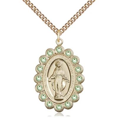 Miraculous Medal Necklace - 14K Gold - 1-1/8 Inch Tall by 3/4 Inch Wide with 24" Chain