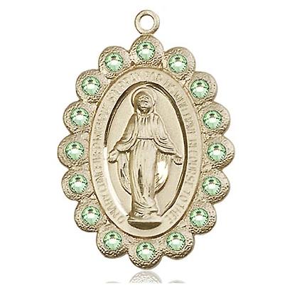 Miraculous Medal Necklace - 14K Gold - 1-1/8 Inch Tall by 3/4 Inch Wide with 24" Chain