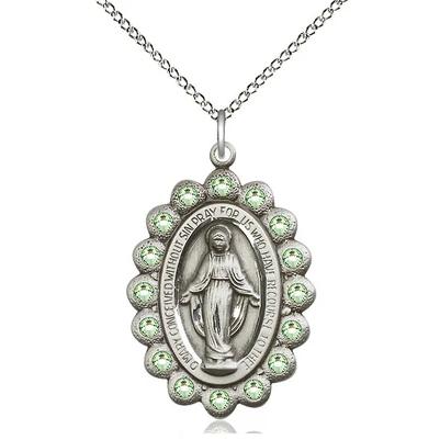 Miraculous Medal Necklace - Sterling Silver - 1-1/8 Inch Tall by 3/4 Inch Wide with 18" Chain