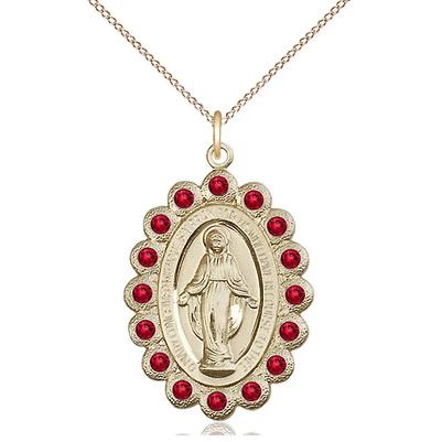 Miraculous Medal Necklace - 14K Gold - 1-1/8 Inch Tall by 3/4 Inch Wide with 18" Chain