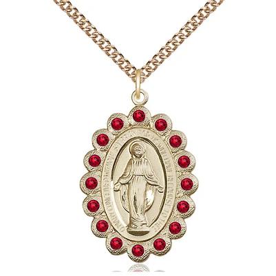 Miraculous Medal Necklace - 14K Gold - 1-1/8 Inch Tall by 3/4 Inch Wide with 24" Chain