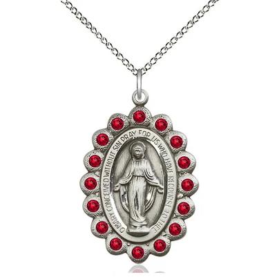 Miraculous Medal Necklace - Sterling Silver - 1-1/8 Inch Tall by 3/4 Inch Wide with 18" Chain