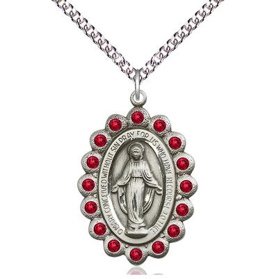 Miraculous Medal Necklace - Sterling Silver - 1-1/8 Inch Tall by 3/4 Inch Wide with 24" Chain