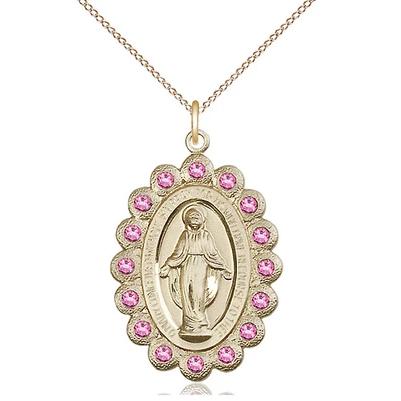 Miraculous Medal Necklace - 14K Gold Filled - 1-1/8 Inch Tall by 3/4 Inch Wide with 18" Chain